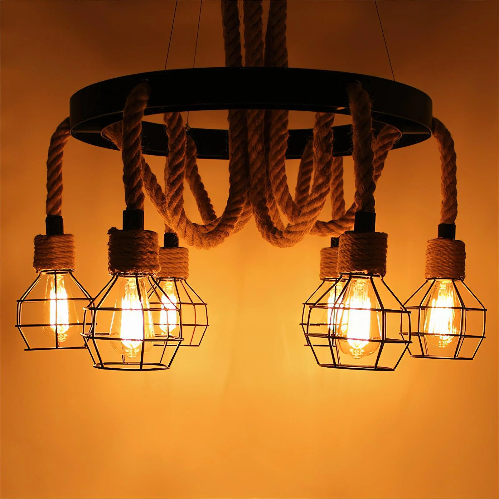 Lustra Chandelier Hemp Rope Industrial - Image 5