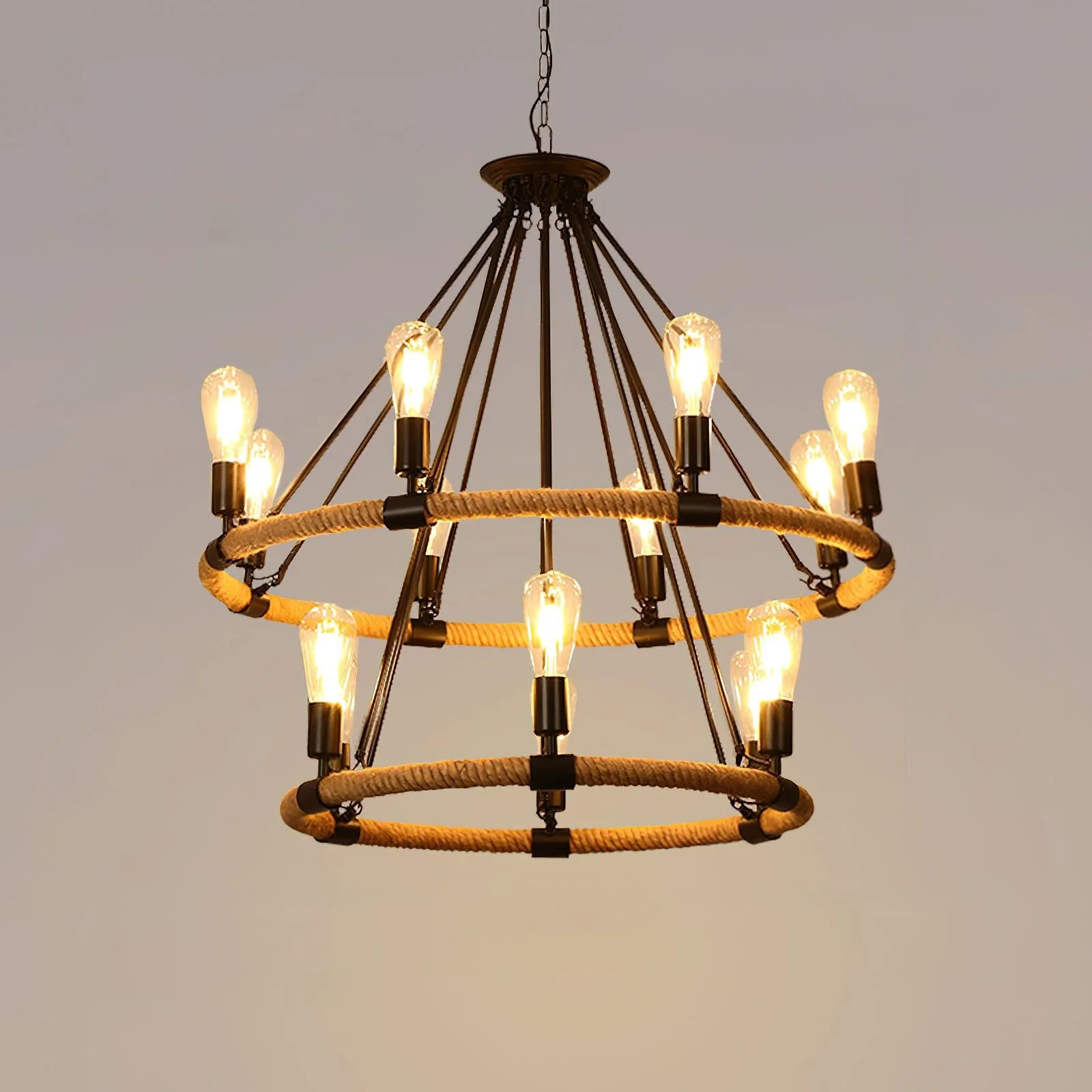 Lustra Chandelier Hemp Rope Industrial Round - Image 10