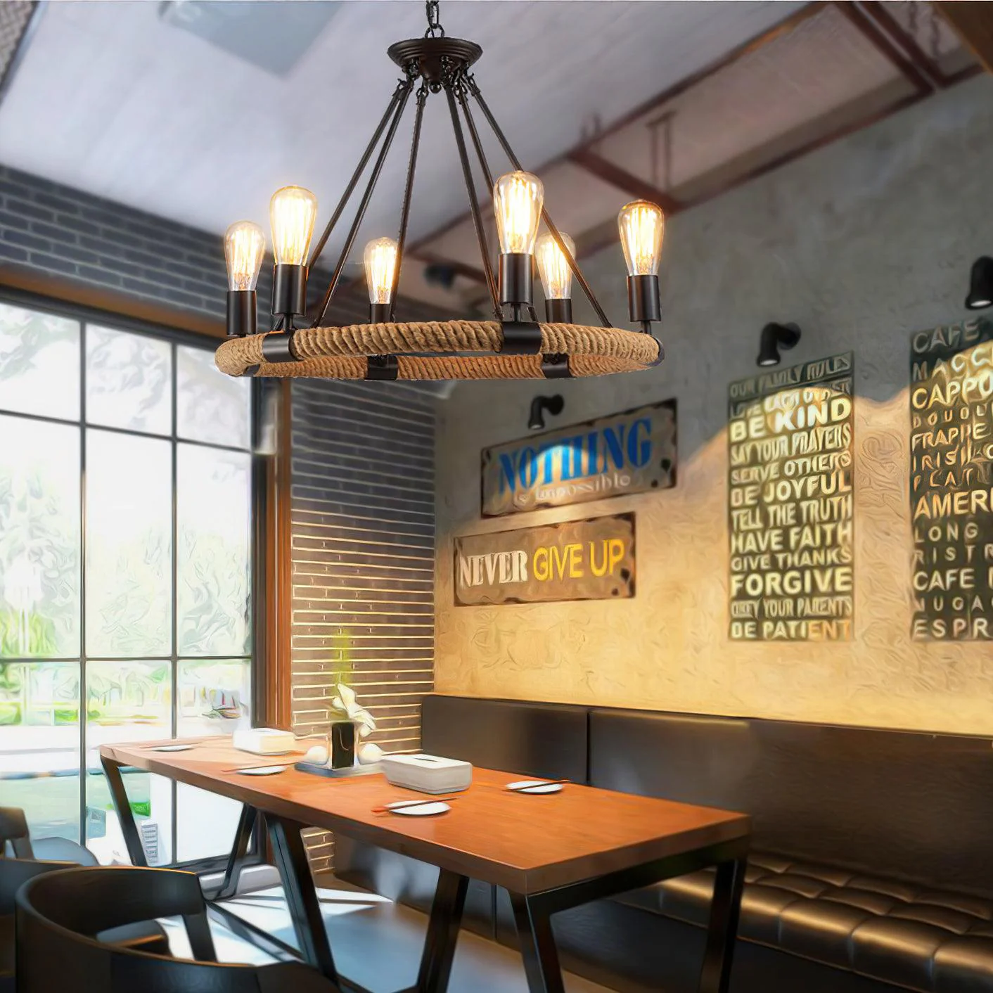 Lustra Chandelier Hemp Rope Industrial Round - Image 15