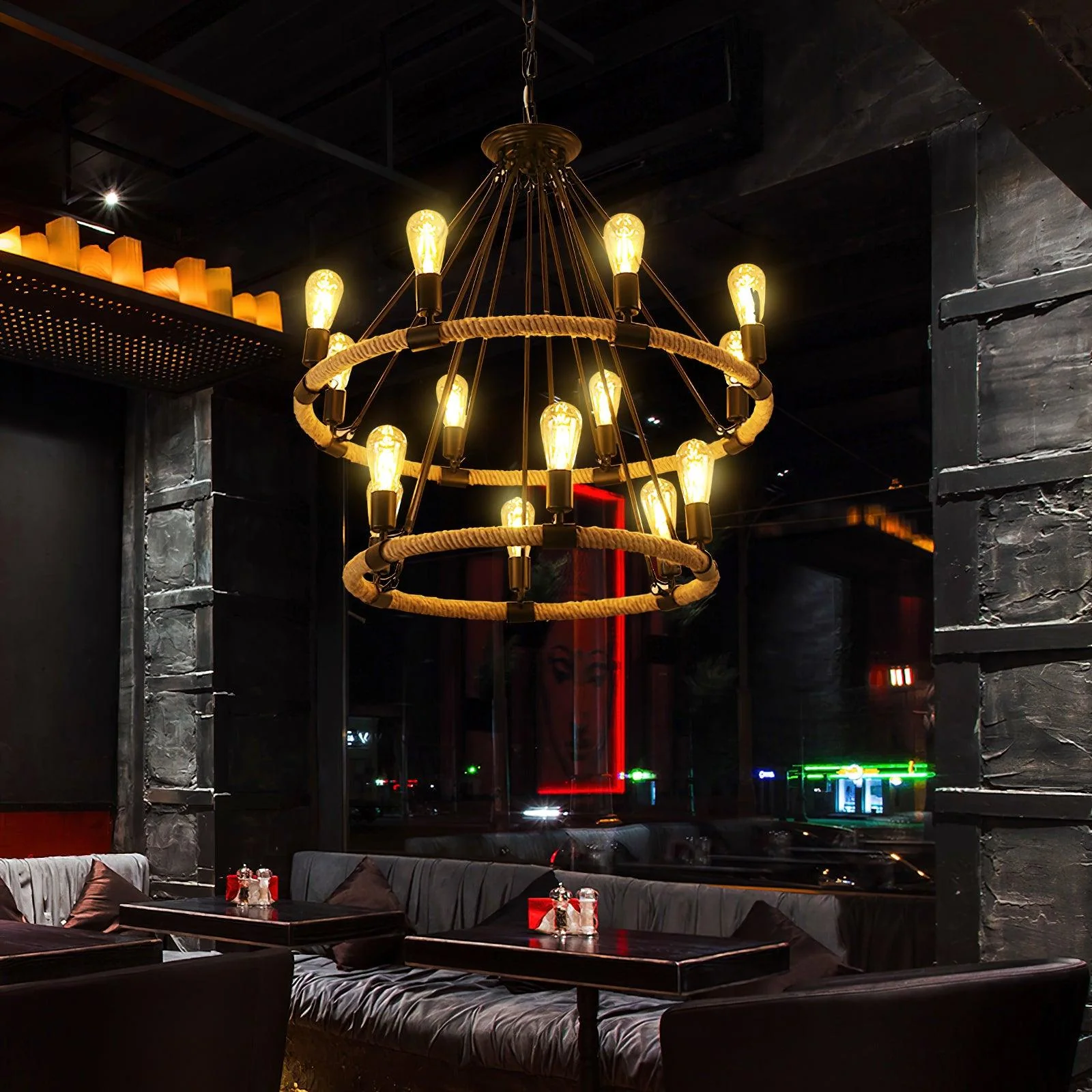 Lustra Chandelier Hemp Rope Industrial Round - Image 18