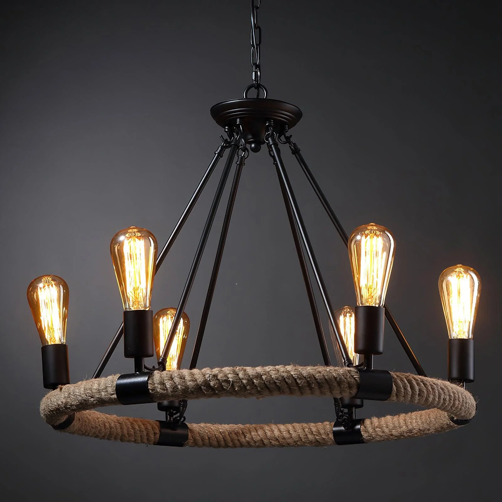 Lustra Chandelier Hemp Rope Industrial Round - Image 19
