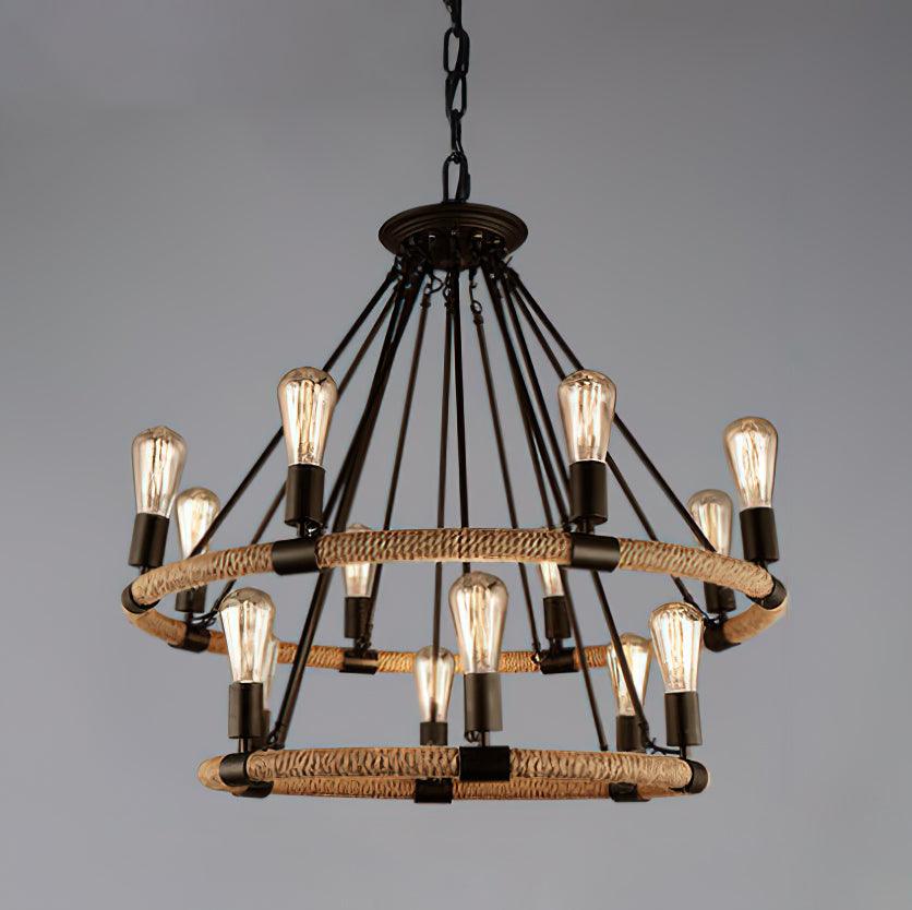 Lustra Chandelier Hemp Rope Industrial Round - Image 2