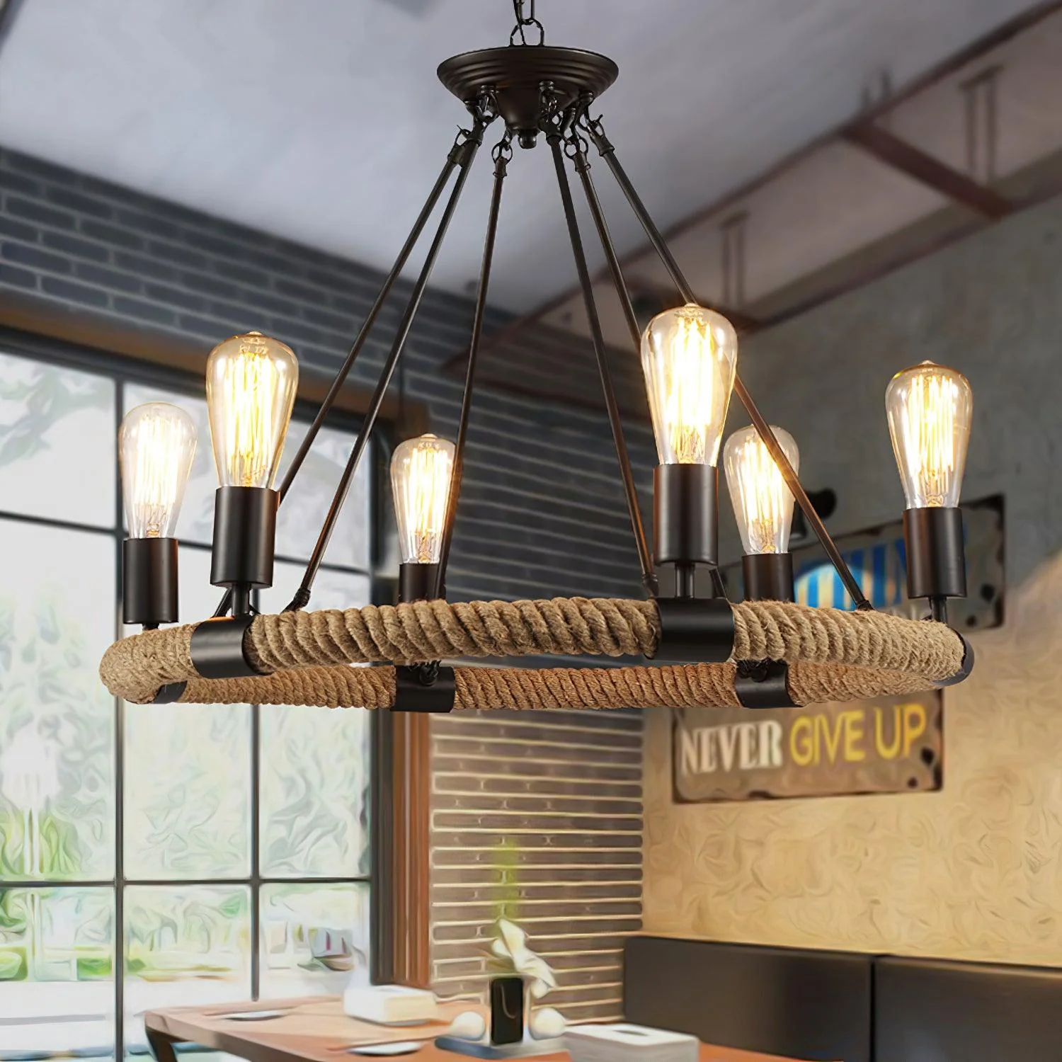 Lustra Chandelier Hemp Rope Industrial Round - Image 24