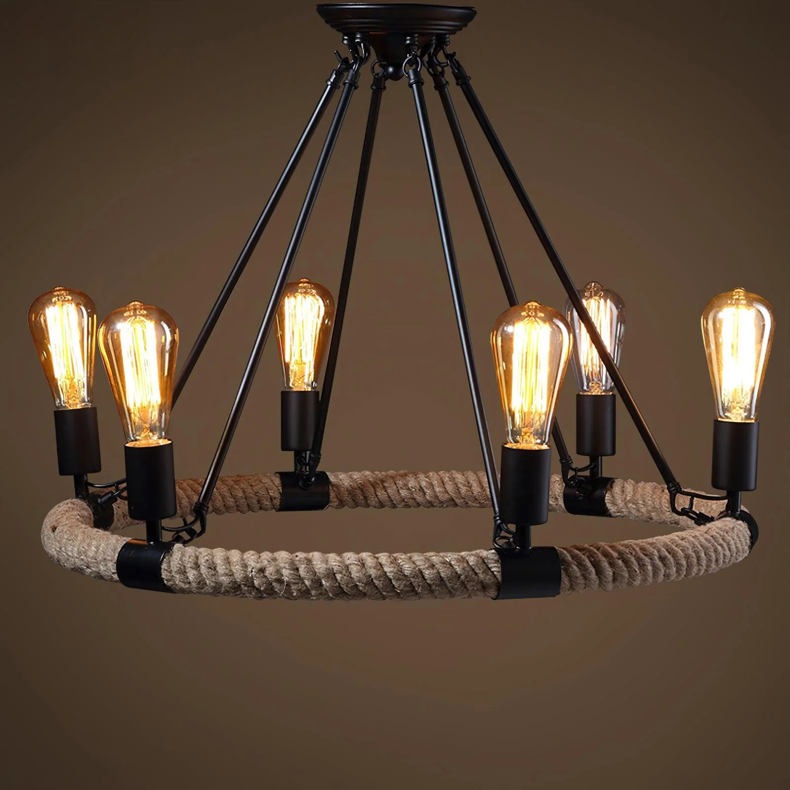 Lustra Chandelier Hemp Rope Industrial Round - Image 3