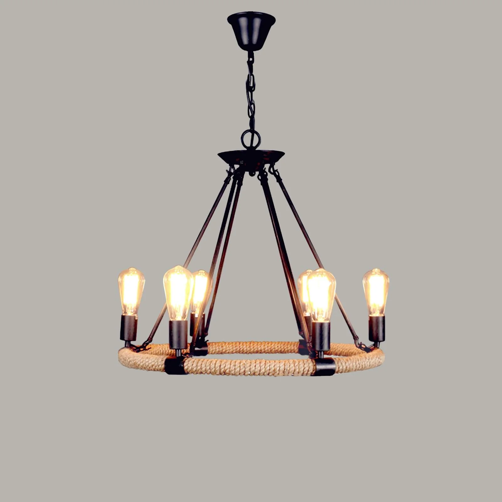Lustra Chandelier Hemp Rope Industrial Round - Image 5