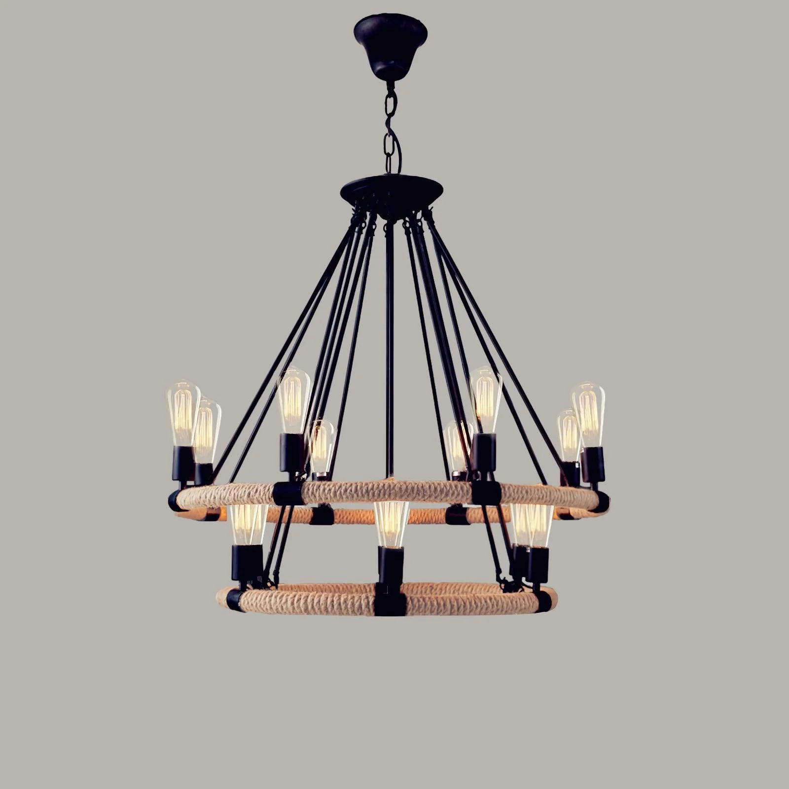 Lustra Chandelier Hemp Rope Industrial Round - Image 6