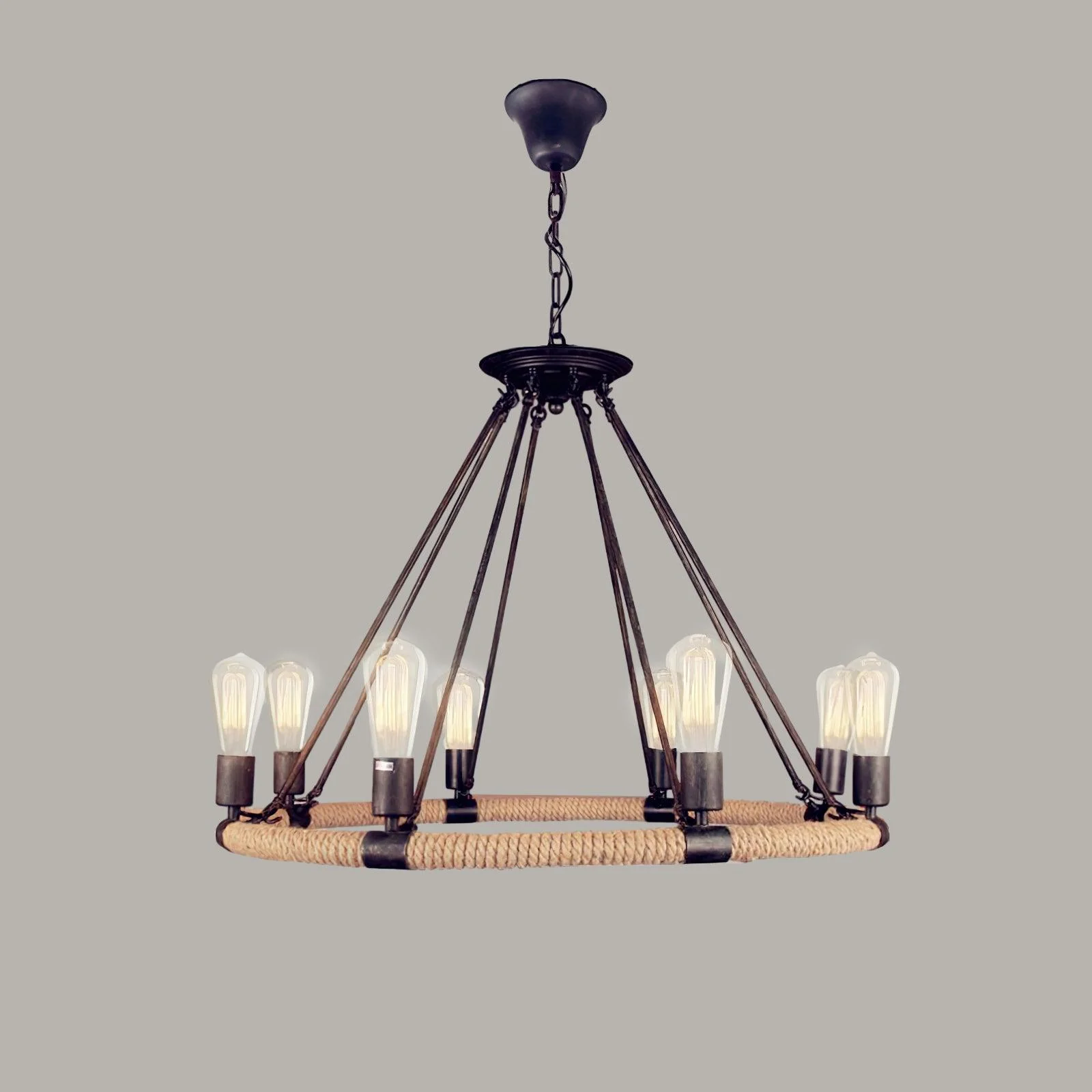 Lustra Chandelier Hemp Rope Industrial Round - Image 7