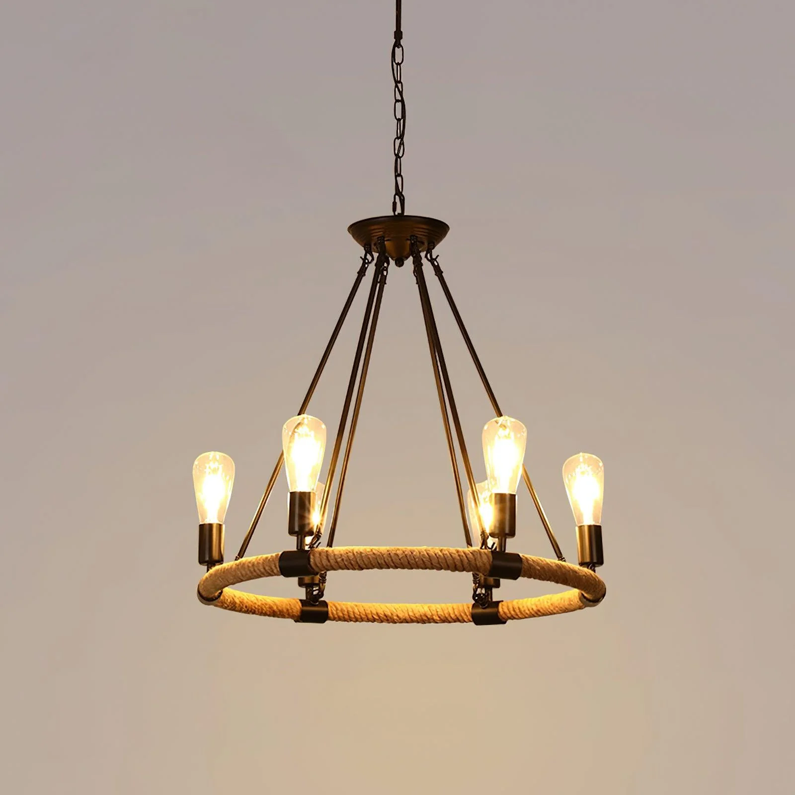 Lustra Chandelier Hemp Rope Industrial Round - Image 8