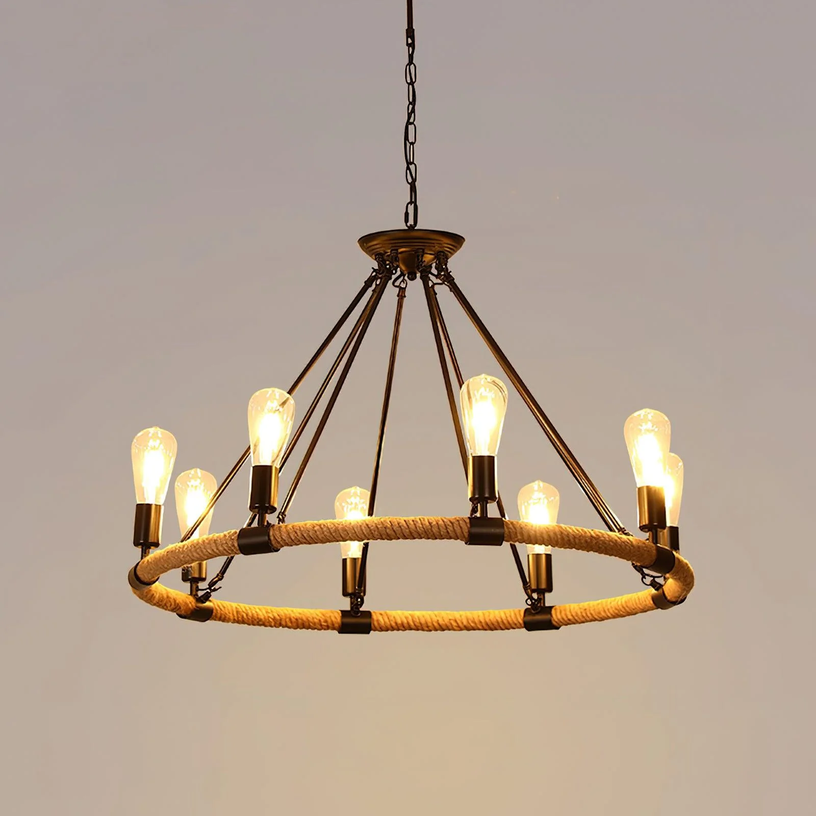 Lustra Chandelier Hemp Rope Industrial Round - Image 9