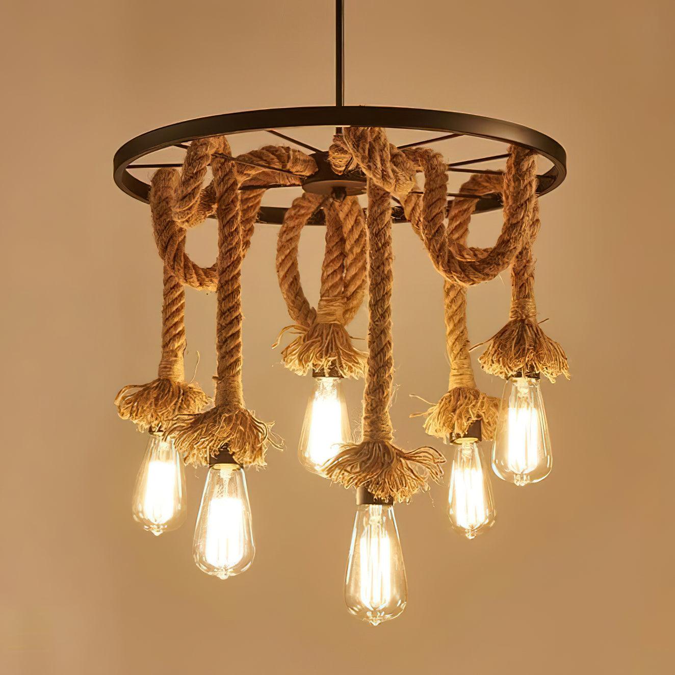 Lustra Chandelier Hemp Rope Industrial Six Head - Image 11