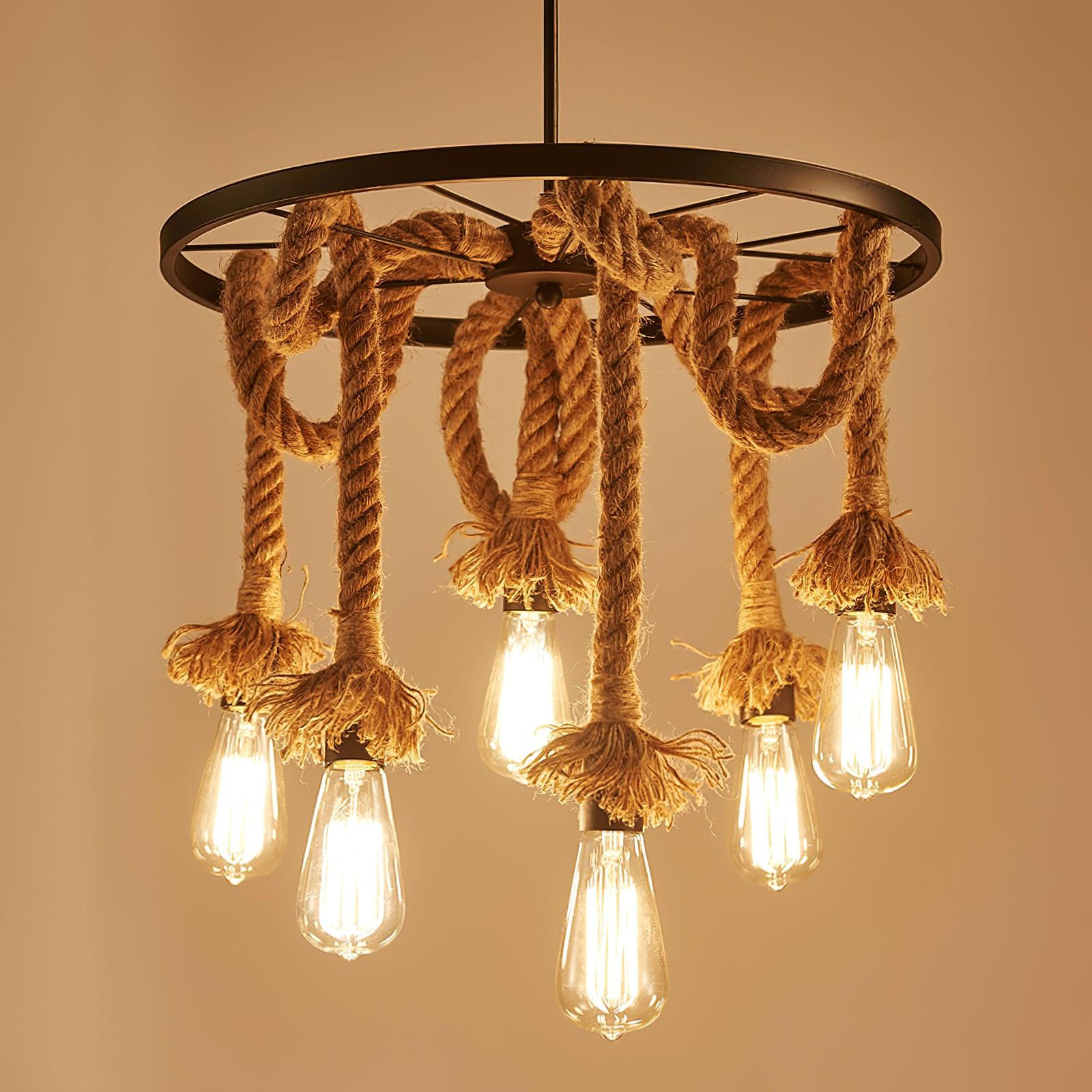 Lustra Chandelier Hemp Rope Industrial Six Head - Image 12
