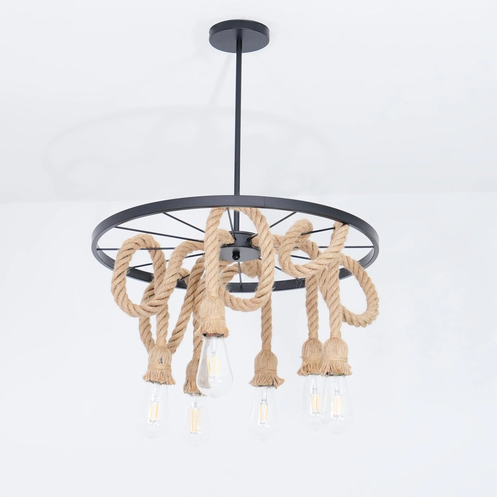 Lustra Chandelier Hemp Rope Industrial Six Head - Image 13