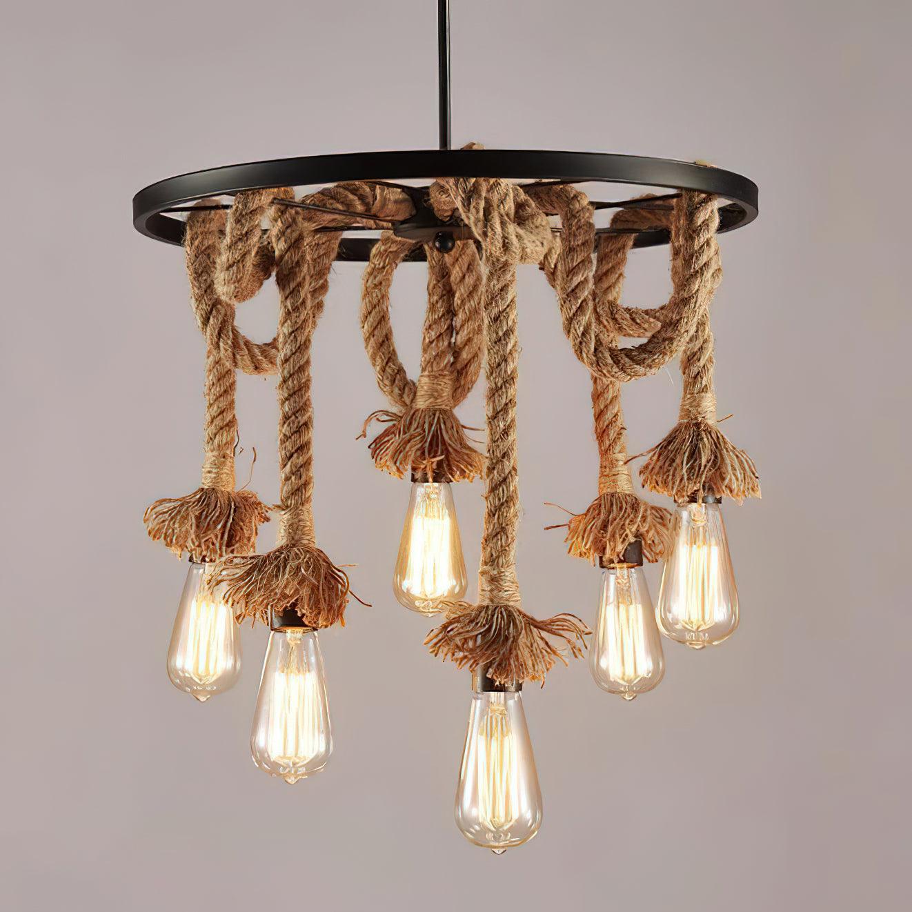 Lustra Chandelier Hemp Rope Industrial Six Head - Image 14