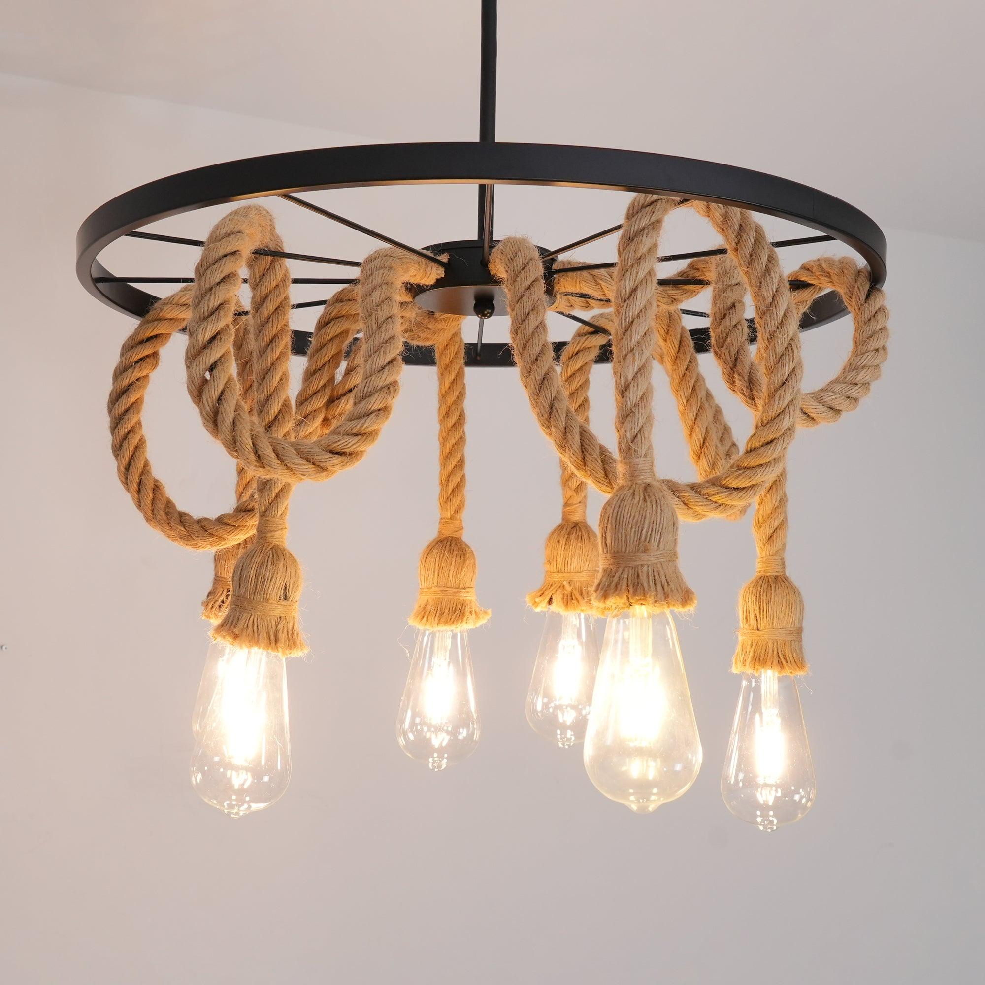 Lustra Chandelier Hemp Rope Industrial Six Head - Image 15
