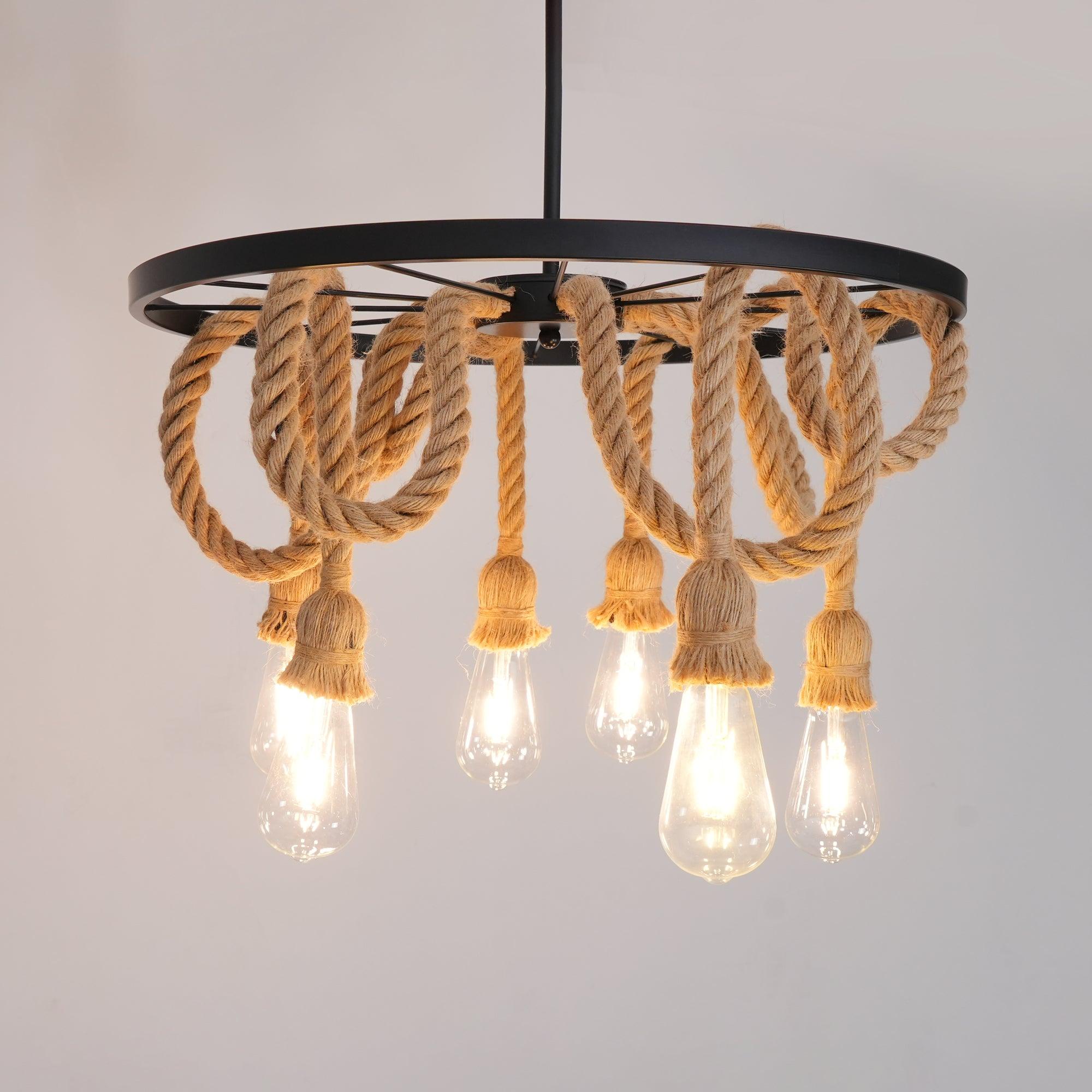 Lustra Chandelier Hemp Rope Industrial Six Head - Image 17