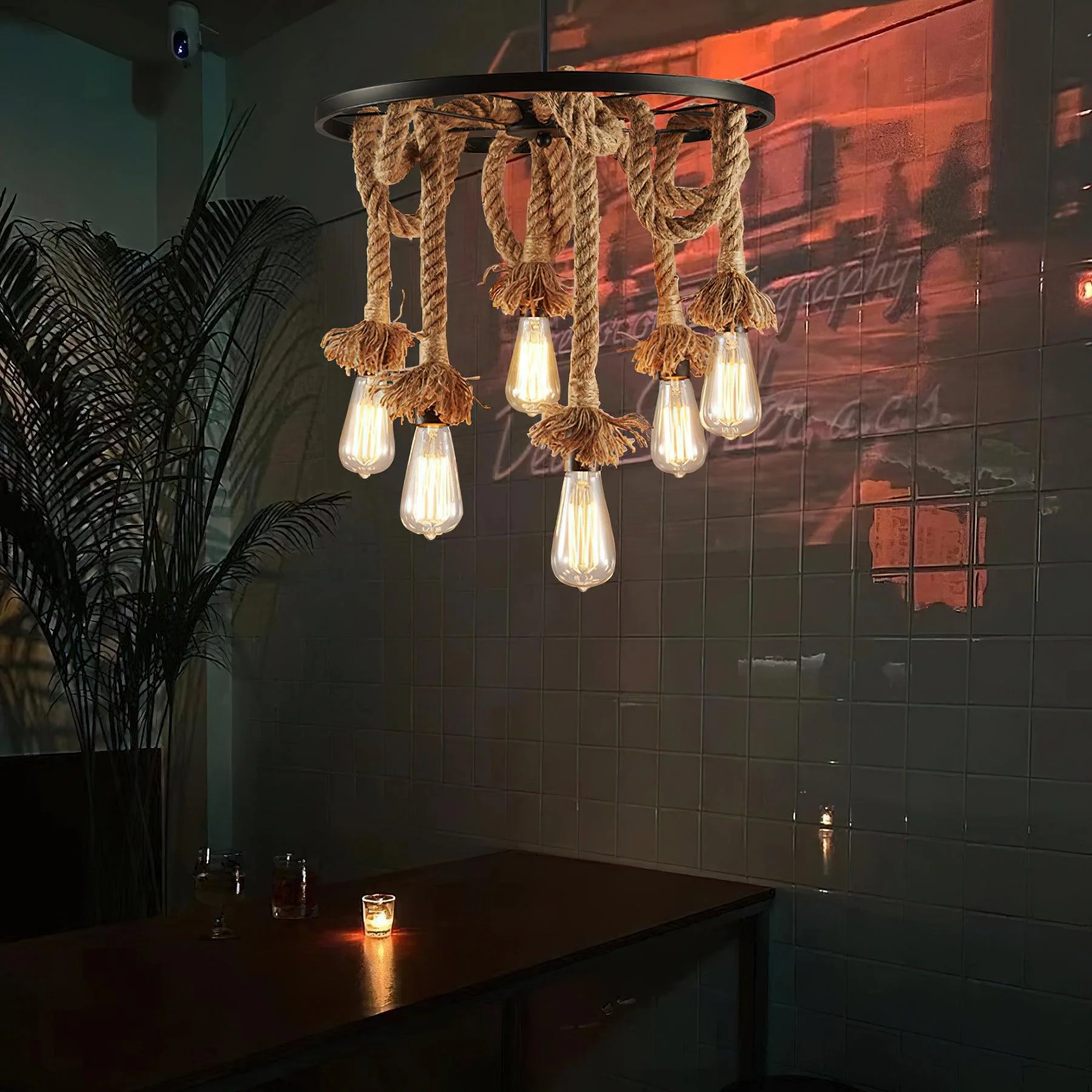 Lustra Chandelier Hemp Rope Industrial Six Head - Image 4