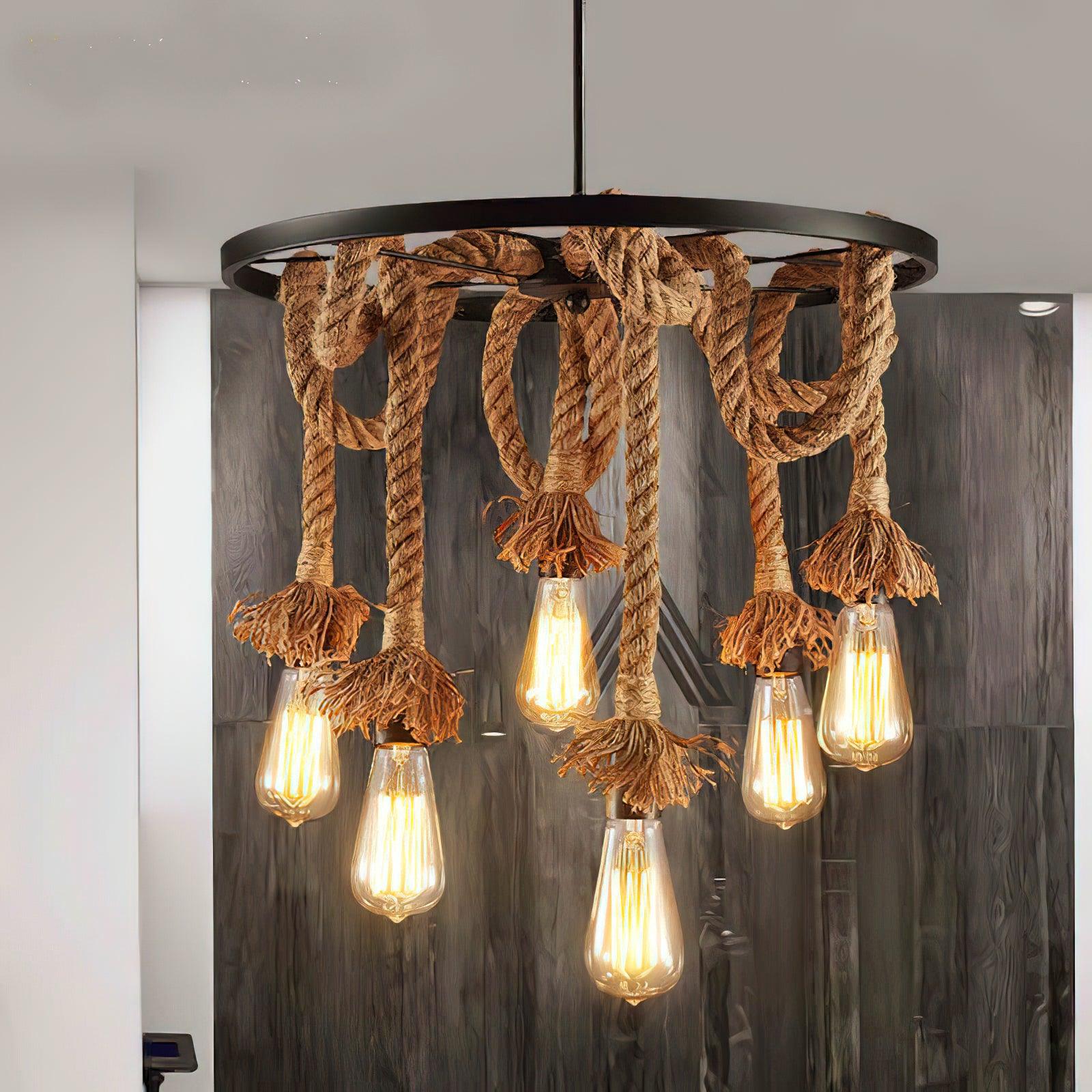 Lustra Chandelier Hemp Rope Industrial Six Head - Image 5