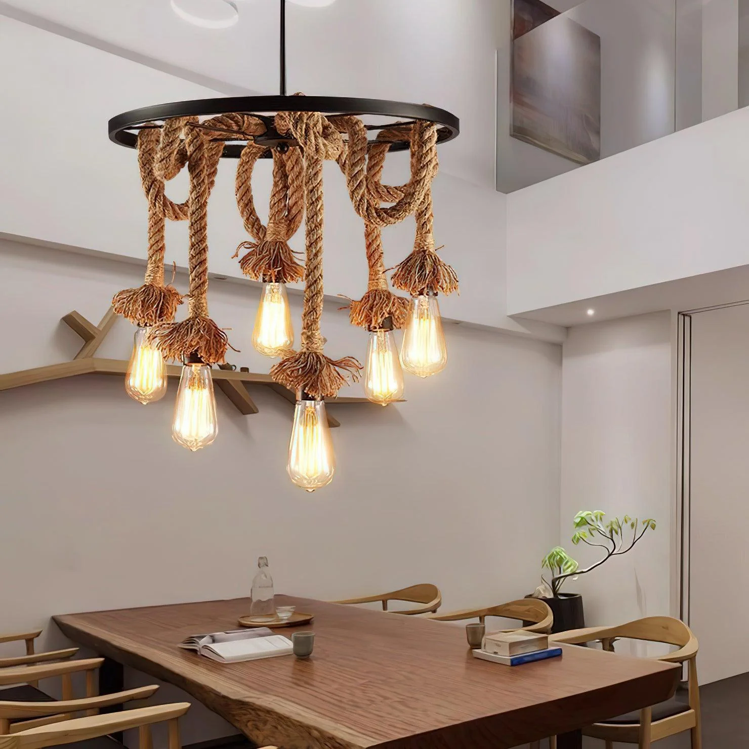 Lustra Chandelier Hemp Rope Industrial Six Head - Image 6