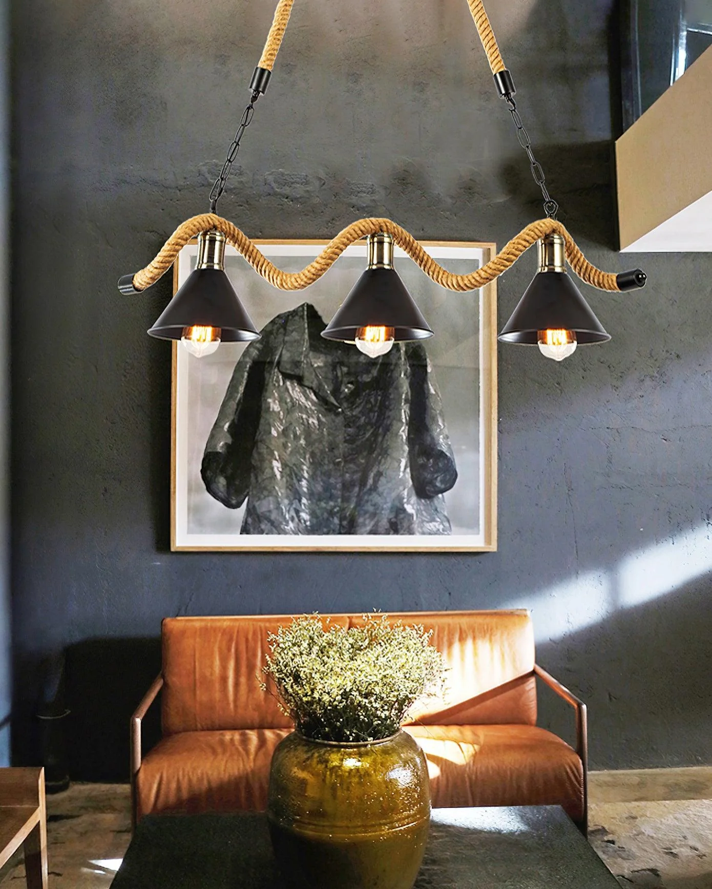 Lustra Chandelier Hemp Rope Industrial Wave - Image 16