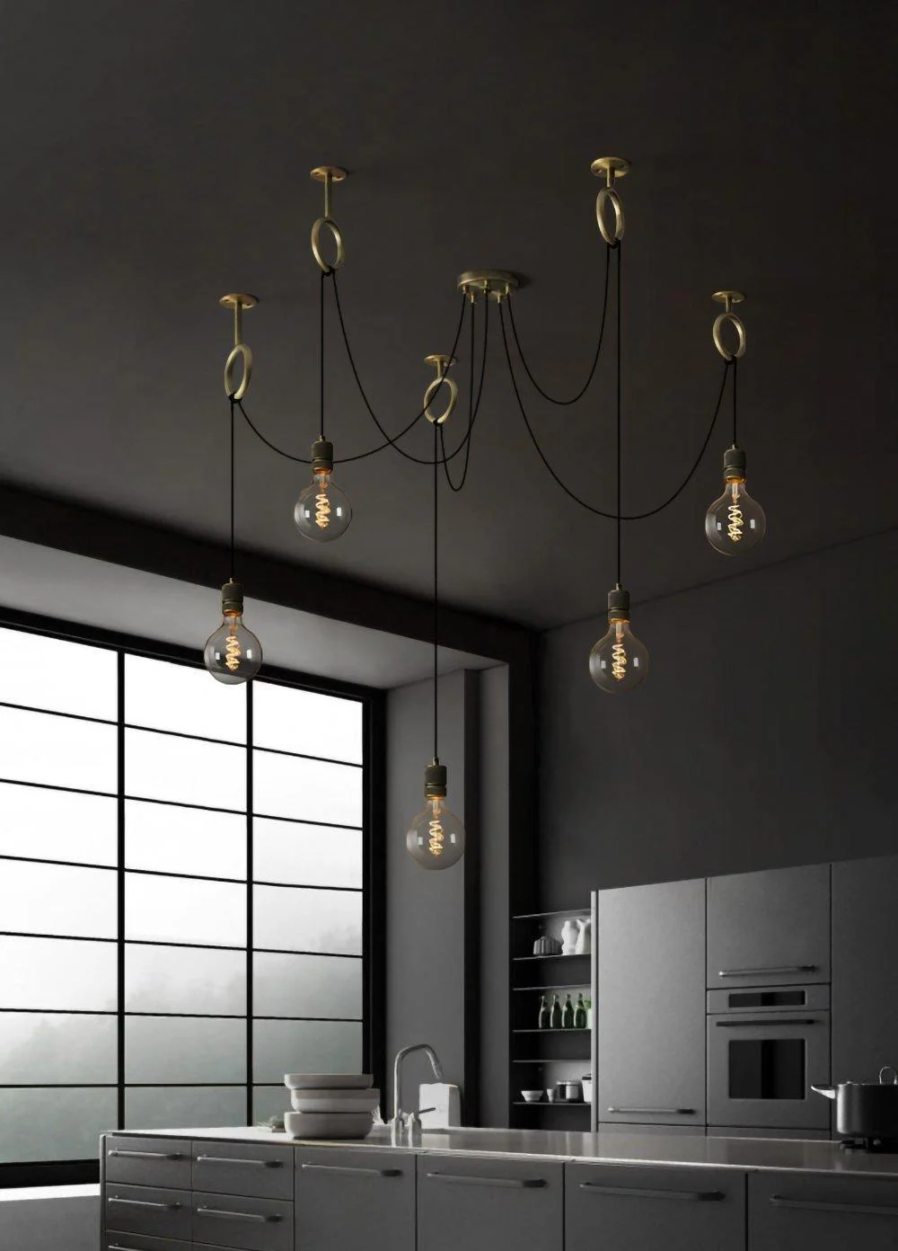 Lustra Chandelier Industrial Spider Bulb Hanging - Image 25