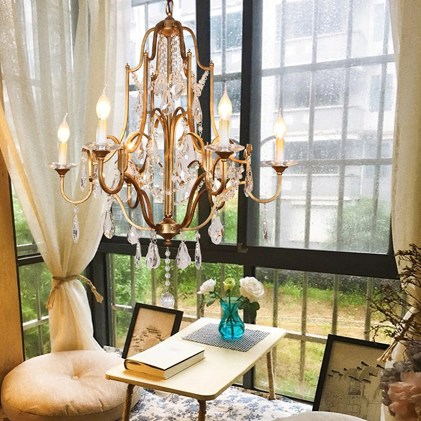 Lustra Chandelier Iron Crystal Candelabra Vintage - Image 4