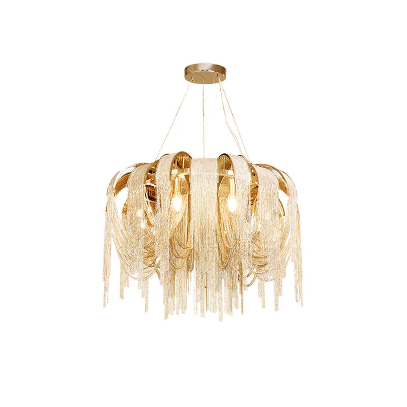 Lustra Chandelier Layered Chain Nickel Luxury - Image 10
