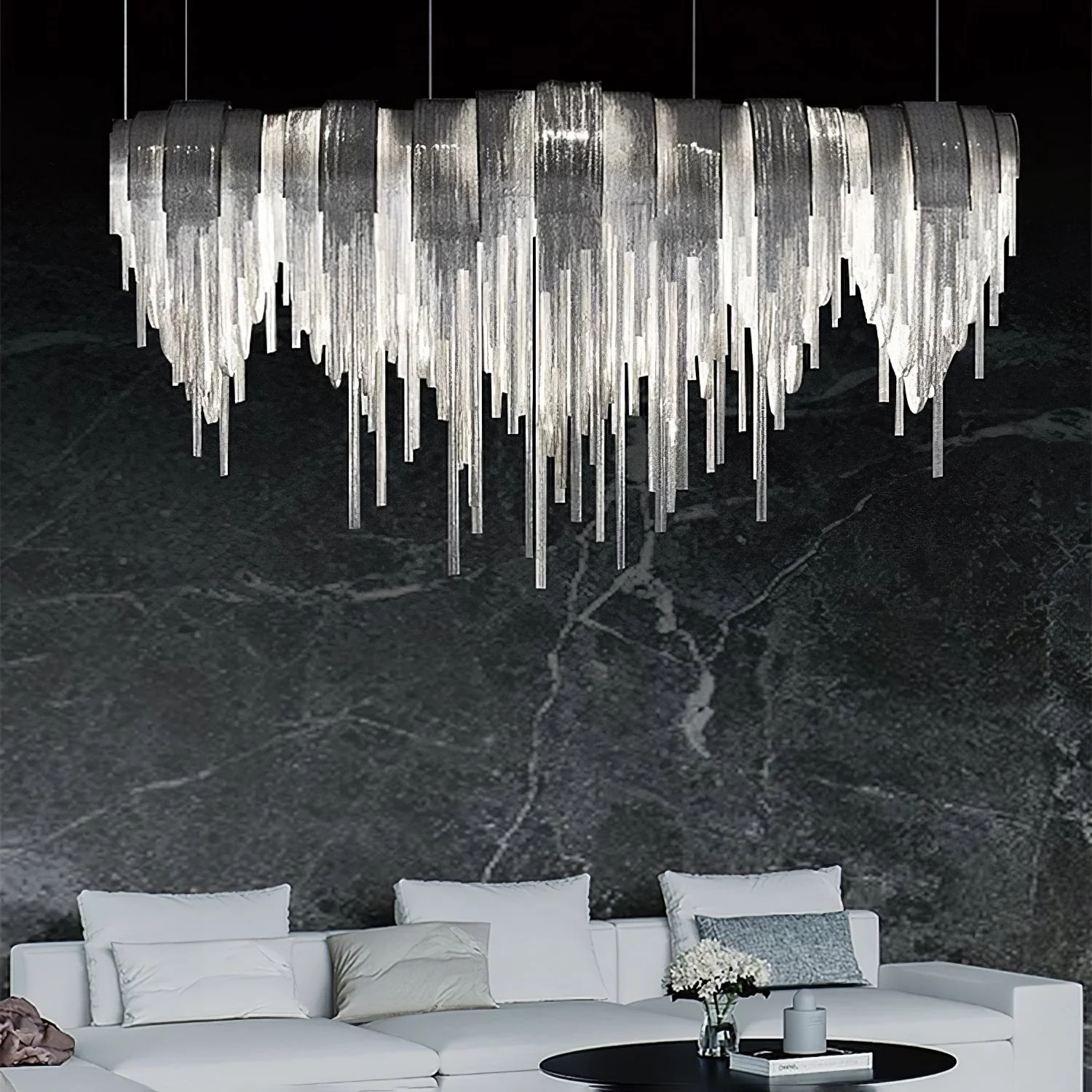 Lustra Chandelier Layered Chain Nickel Luxury - Image 100