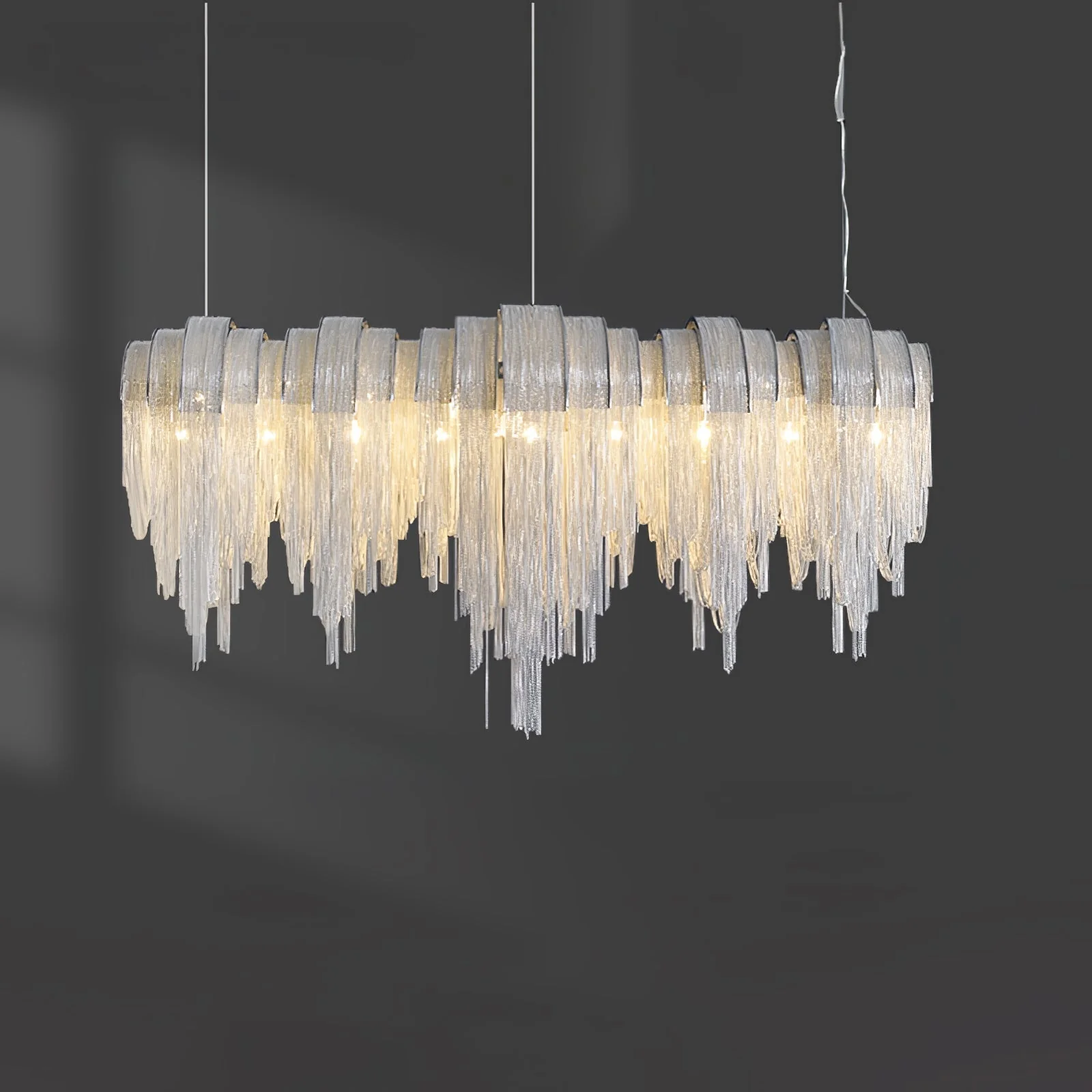 Lustra Chandelier Layered Chain Nickel Luxury - Image 101