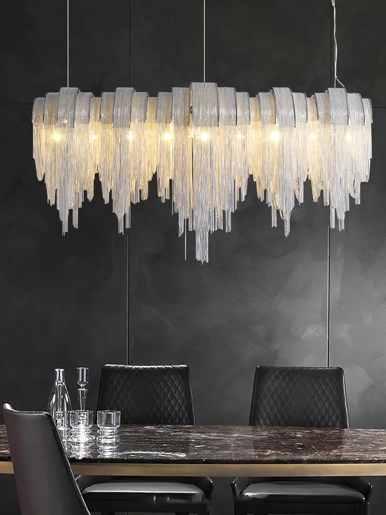 Lustra Chandelier Layered Chain Nickel Luxury - Image 104