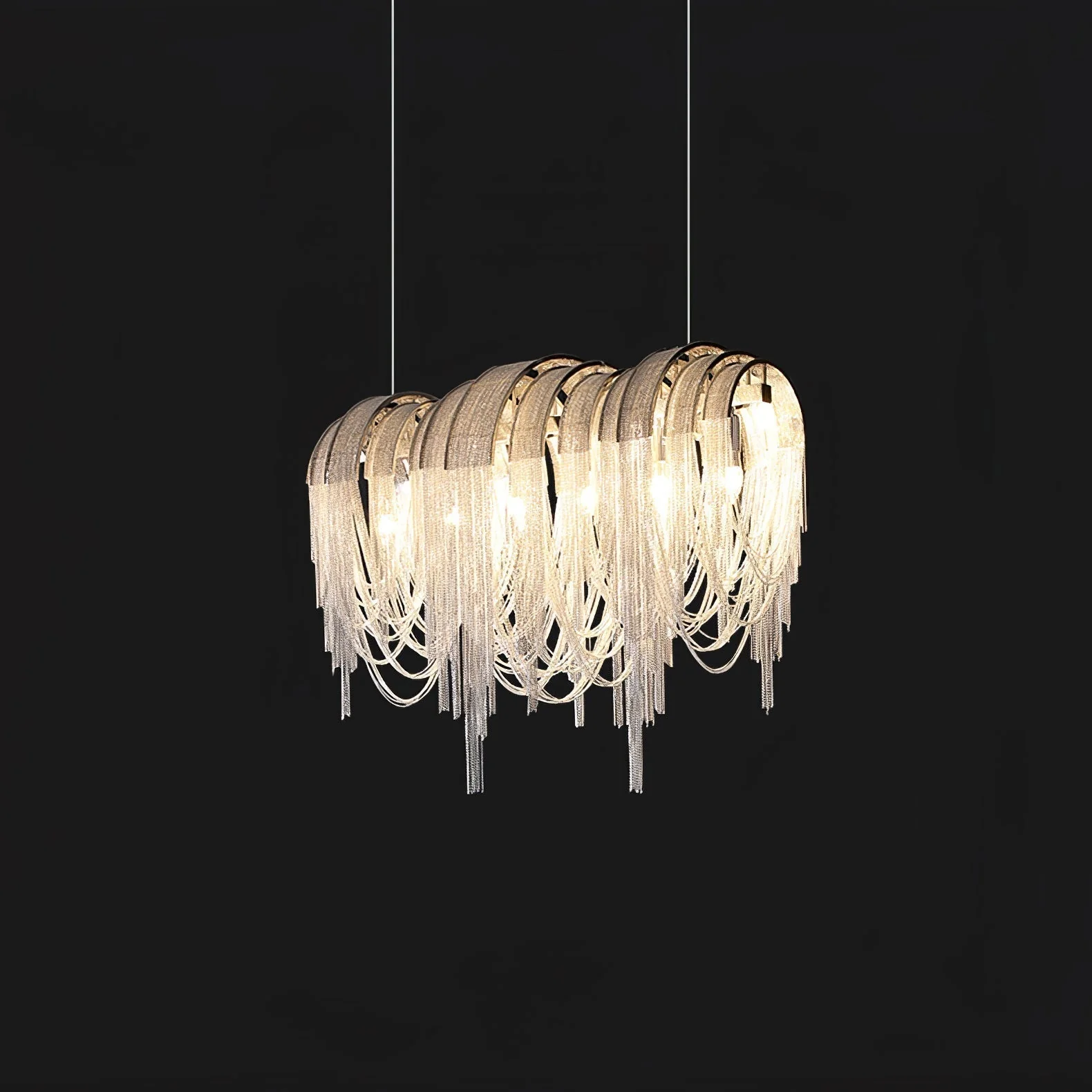 Lustra Chandelier Layered Chain Nickel Luxury - Image 106
