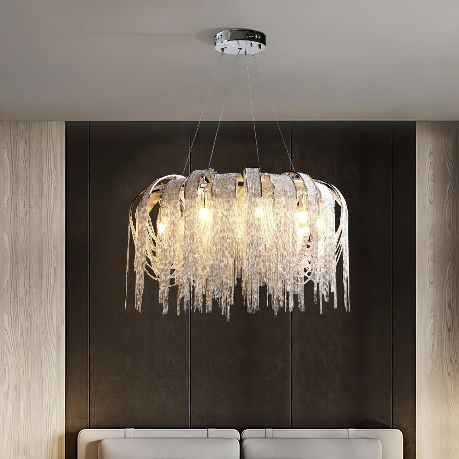 Lustra Chandelier Layered Chain Nickel Luxury - Image 107
