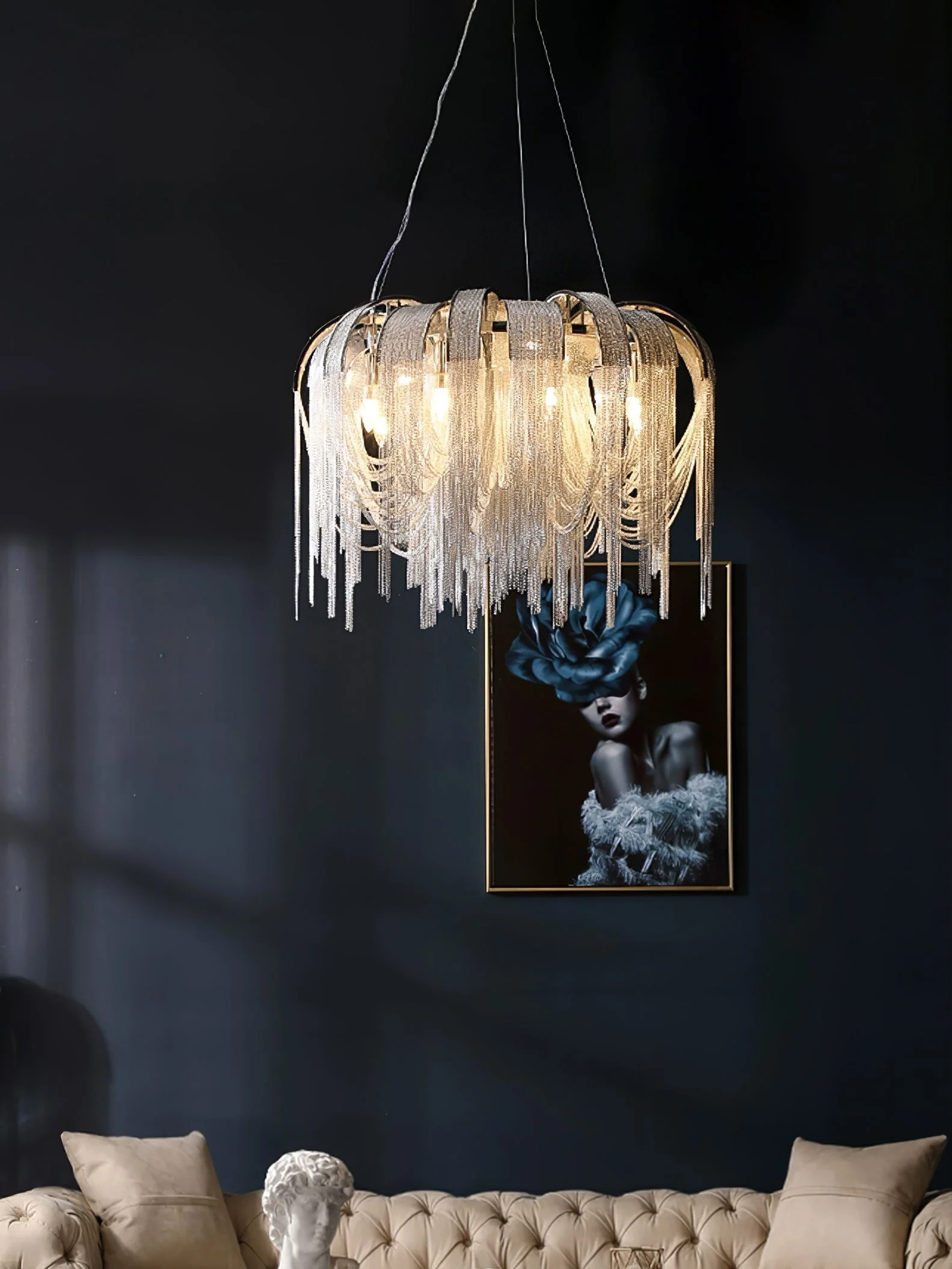Lustra Chandelier Layered Chain Nickel Luxury - Image 109