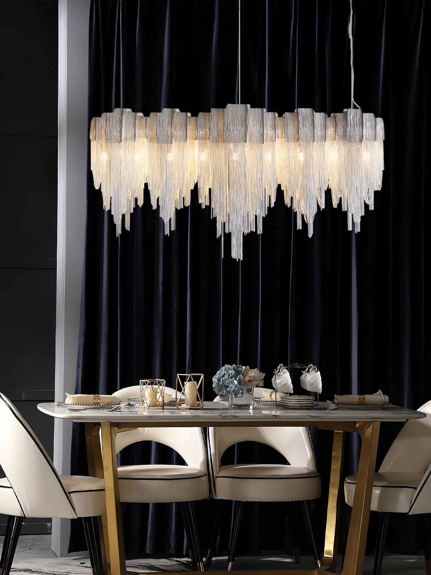 Lustra Chandelier Layered Chain Nickel Luxury - Image 114