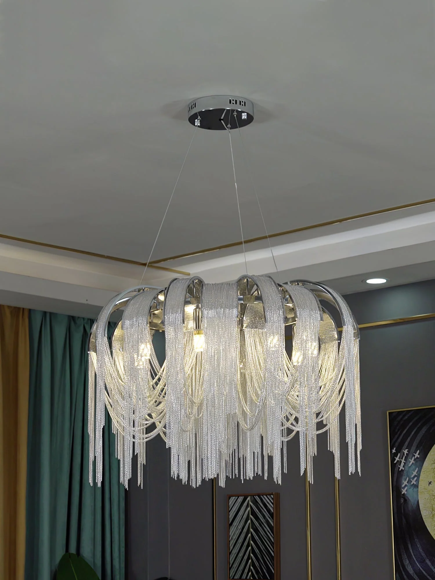 Lustra Chandelier Layered Chain Nickel Luxury - Image 116