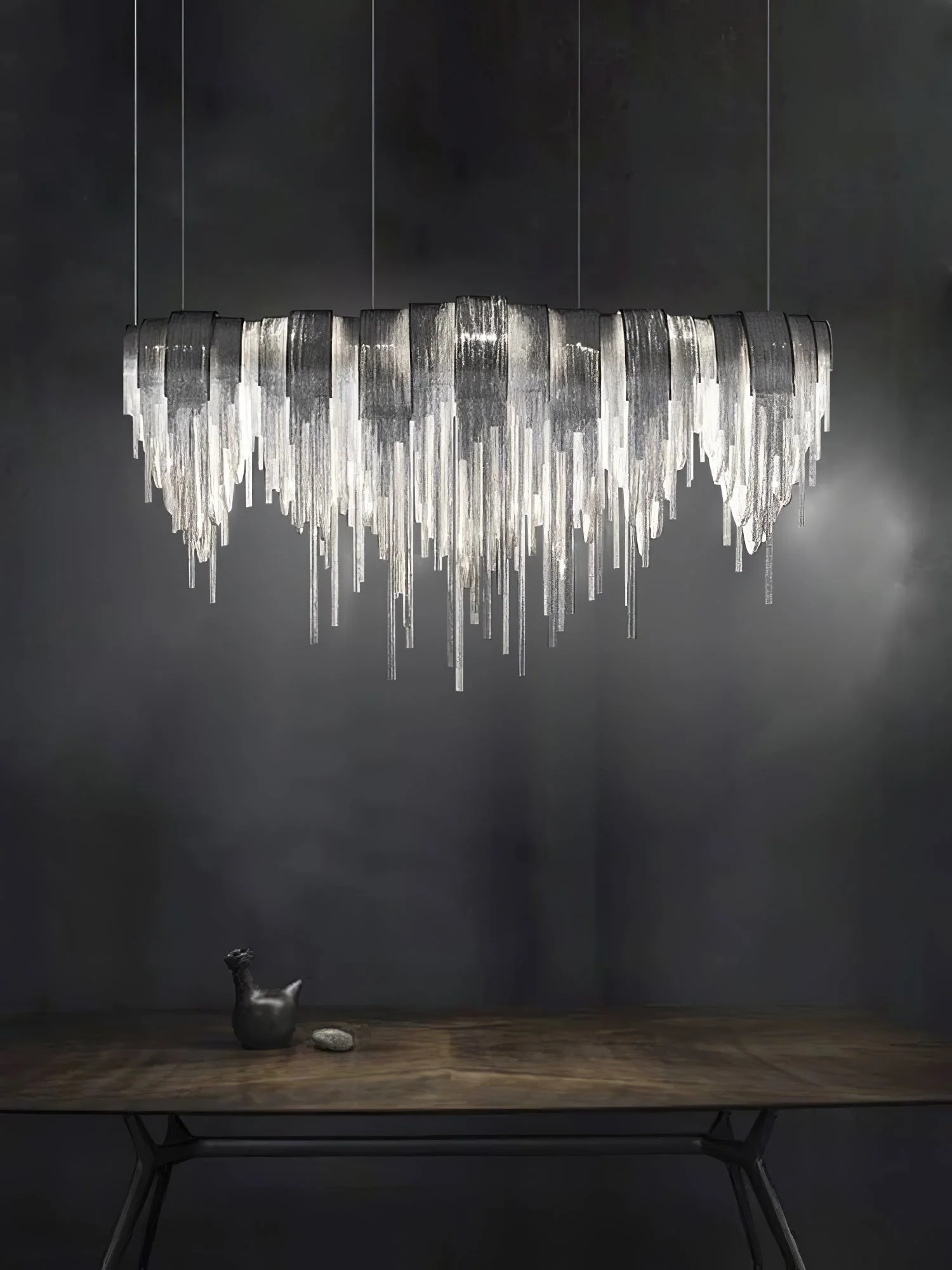 Lustra Chandelier Layered Chain Nickel Luxury - Image 118