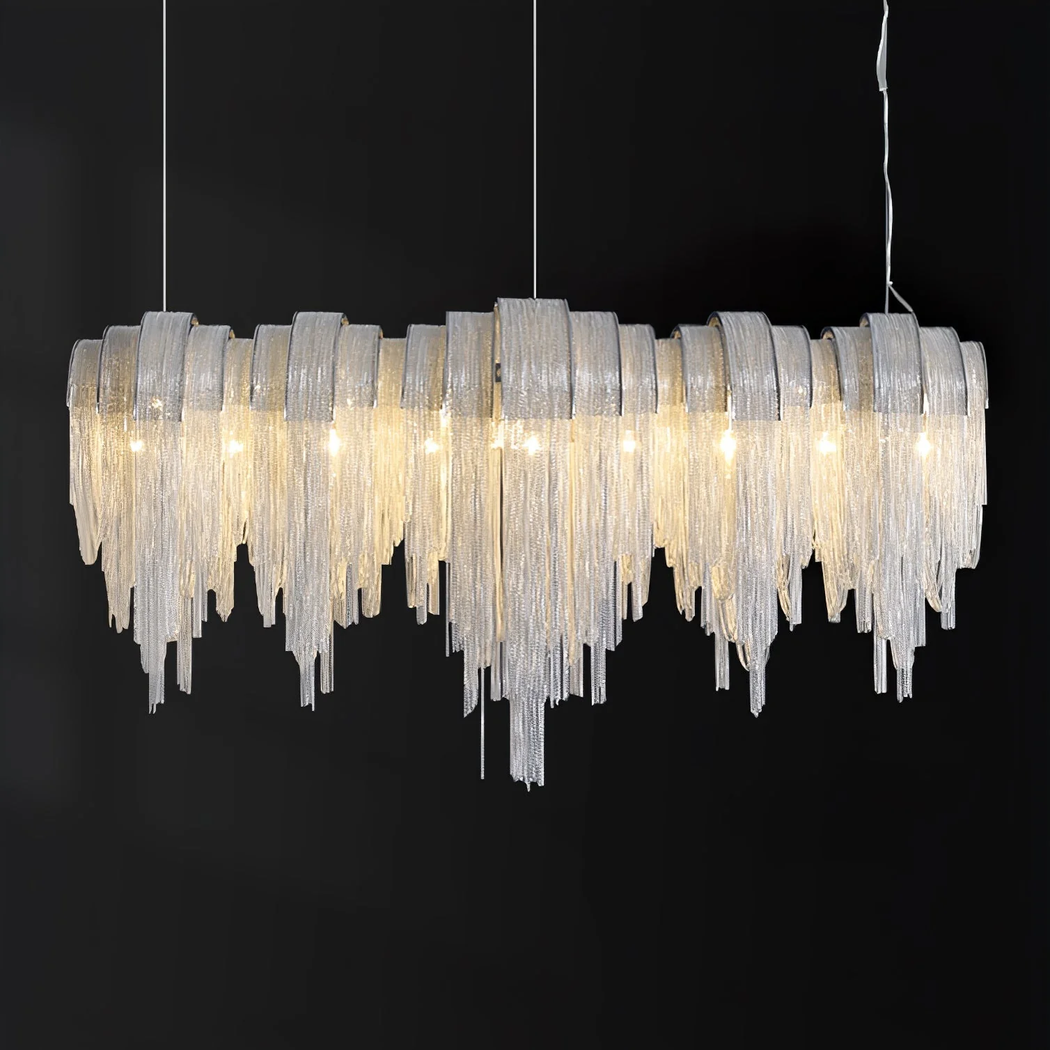 Lustra Chandelier Layered Chain Nickel Luxury - Image 119
