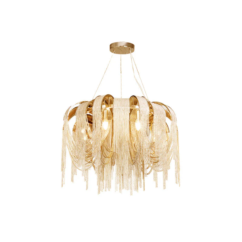 Lustra Chandelier Layered Chain Nickel Luxury - Image 12