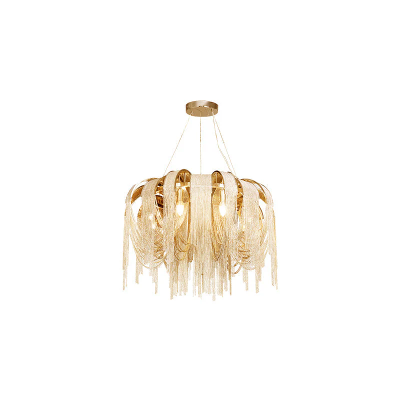 Lustra Chandelier Layered Chain Nickel Luxury - Image 15