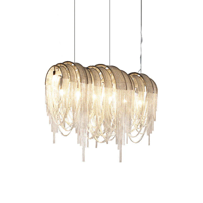 Lustra Chandelier Layered Chain Nickel Luxury - Image 18