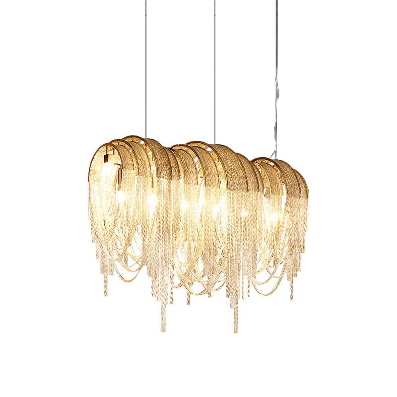 Lustra Chandelier Layered Chain Nickel Luxury - Image 19