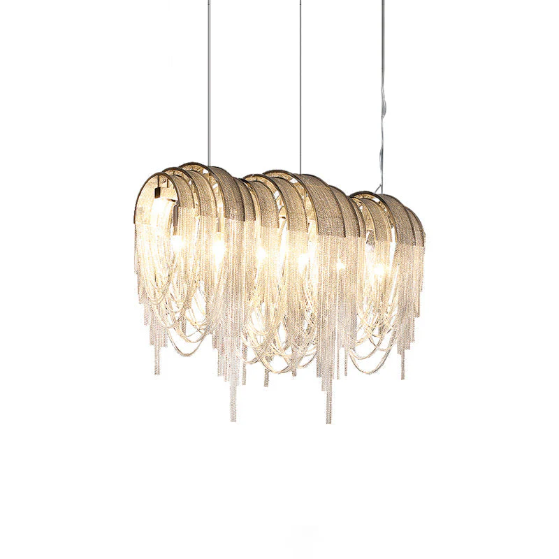 Lustra Chandelier Layered Chain Nickel Luxury - Image 20