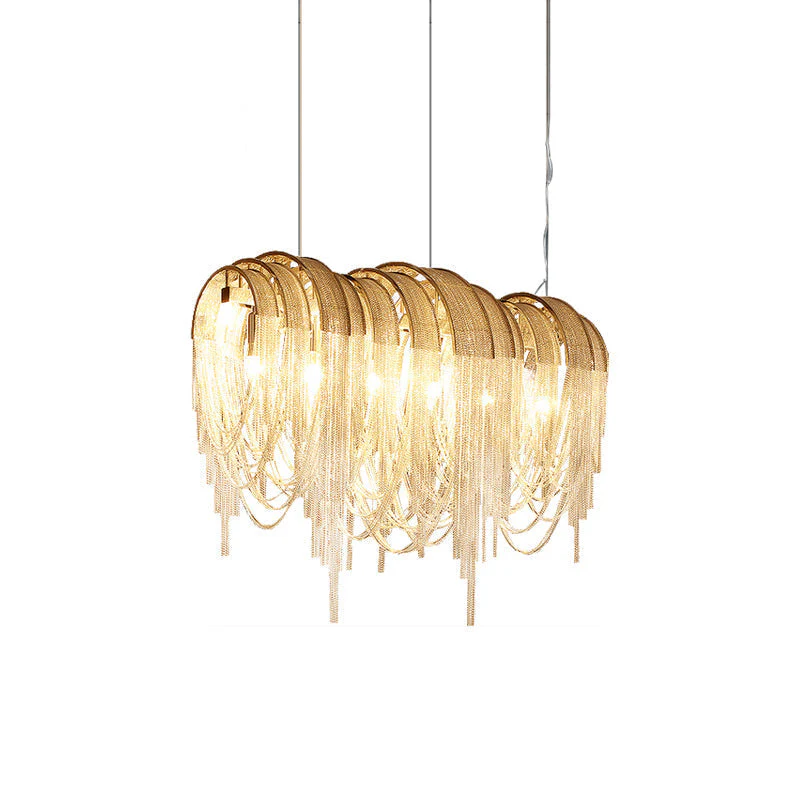 Lustra Chandelier Layered Chain Nickel Luxury - Image 21