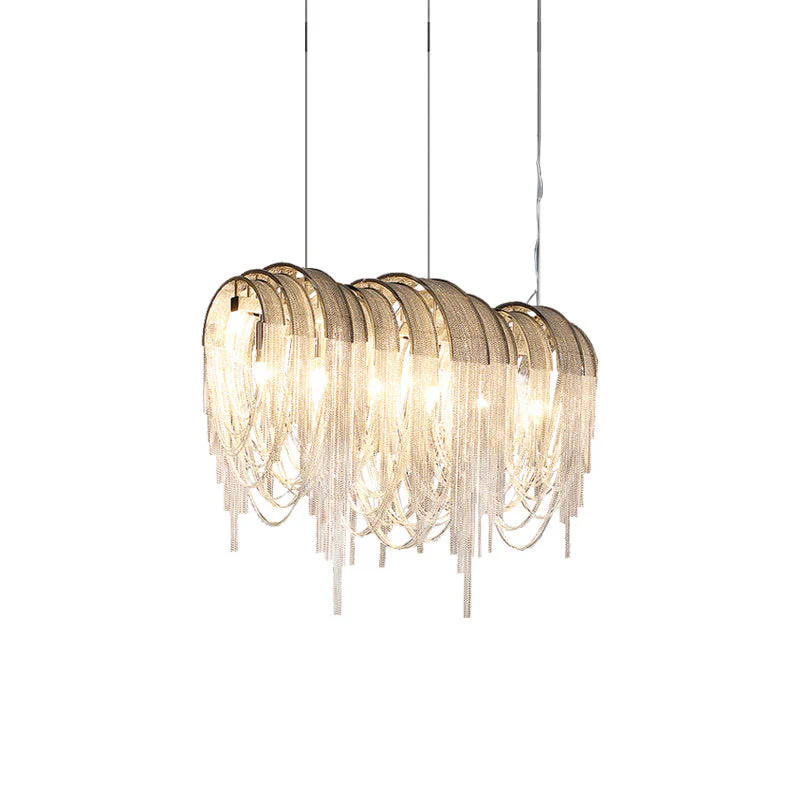 Lustra Chandelier Layered Chain Nickel Luxury - Image 22