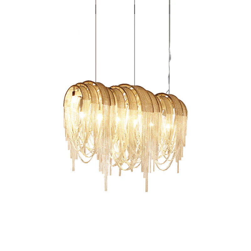 Lustra Chandelier Layered Chain Nickel Luxury - Image 23