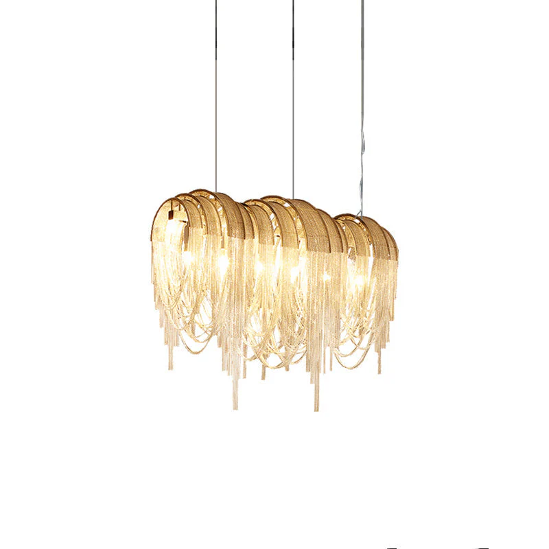 Lustra Chandelier Layered Chain Nickel Luxury - Image 25