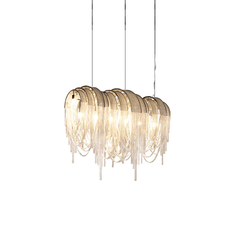 Lustra Chandelier Layered Chain Nickel Luxury - Image 26