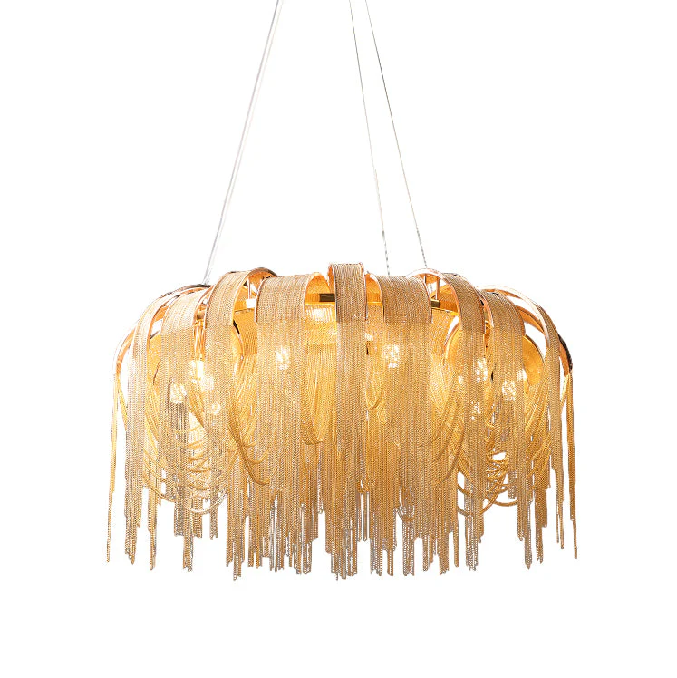 Lustra Chandelier Layered Chain Nickel Luxury - Image 30