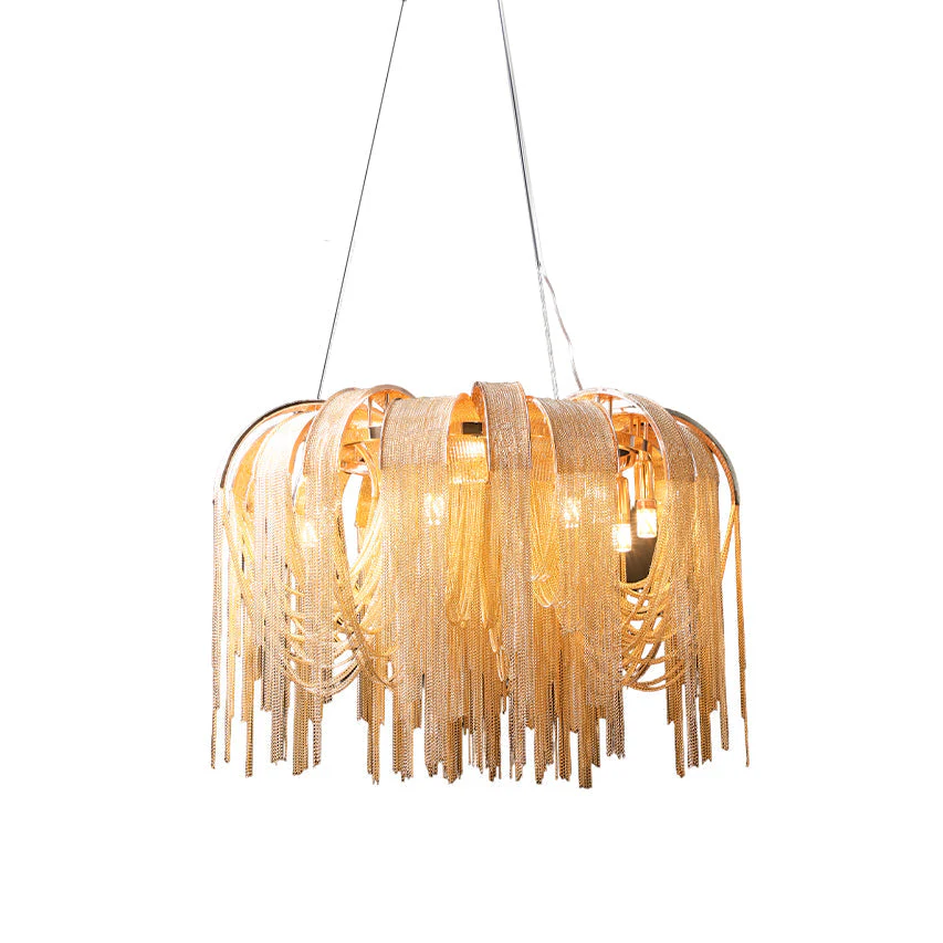 Lustra Chandelier Layered Chain Nickel Luxury - Image 32