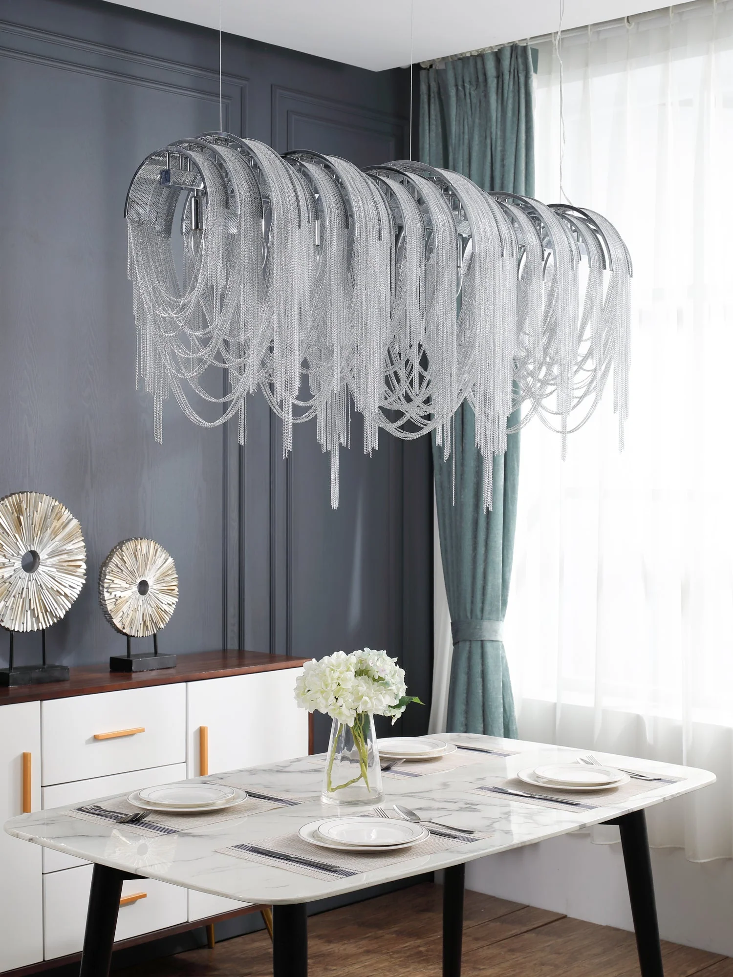 Lustra Chandelier Layered Chain Nickel Luxury - Image 36