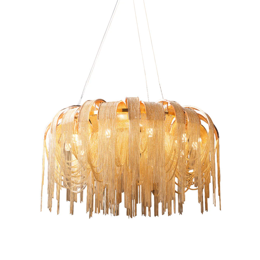Lustra Chandelier Layered Chain Nickel Luxury - Image 37